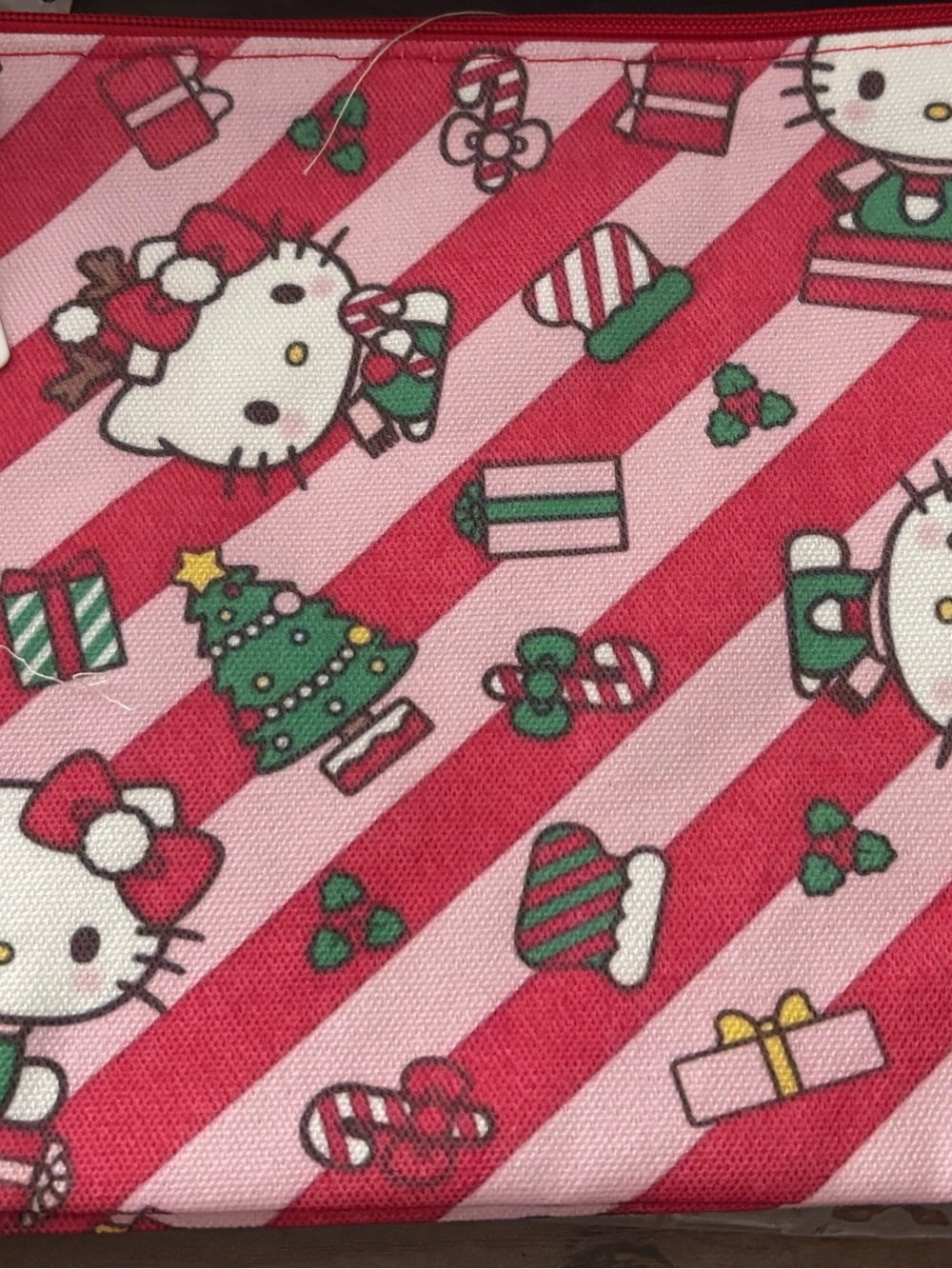 Hello Kitty Pink & Red Holiday Cosmetic Pouch with Green Accents